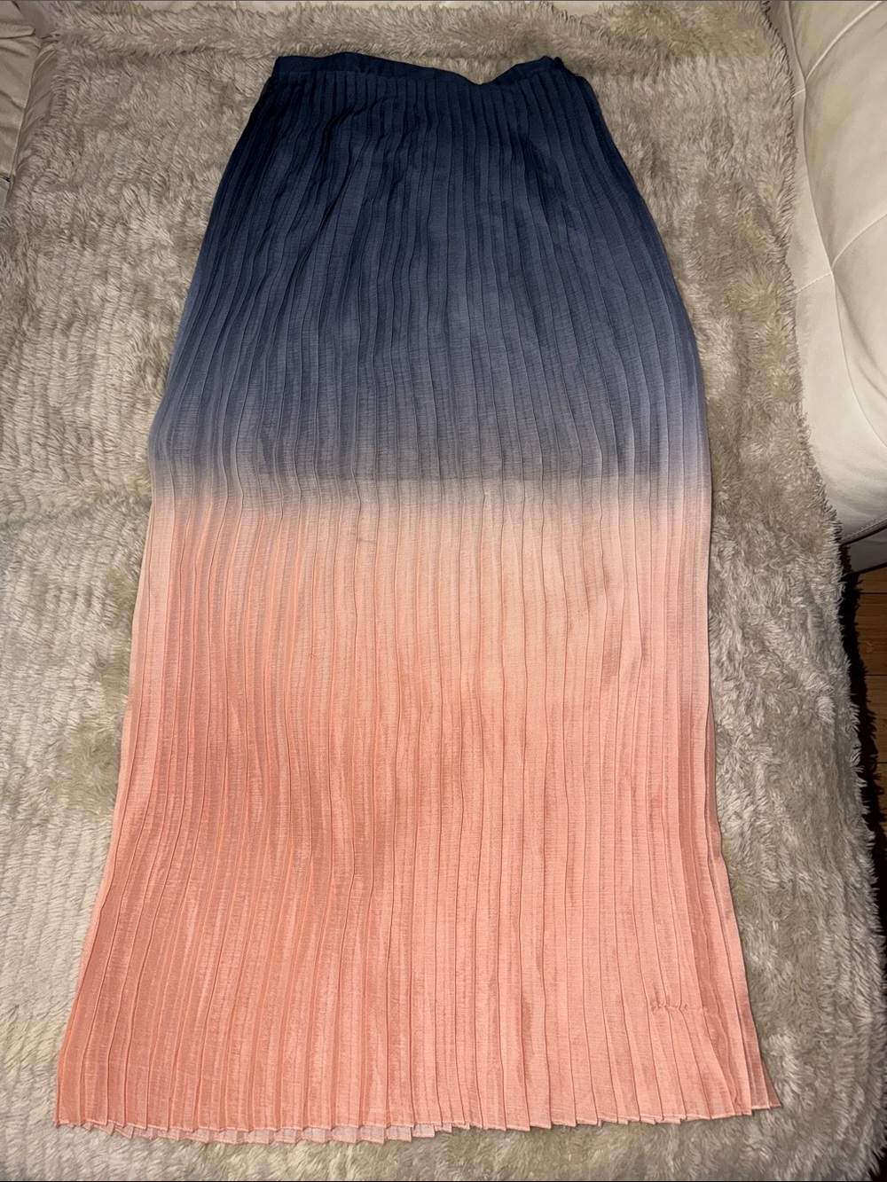 Cynthia Rowley Navy to Peach Ombre Pleated Maxi Skirt